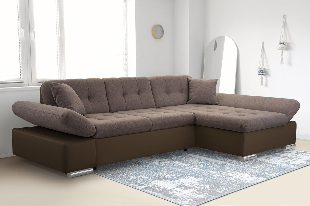 Sofa narożna rozkładana TOKYO BROWN 278cm TATUM 273 / SOFT 66 / SPRĘŻYNY + PIANKA