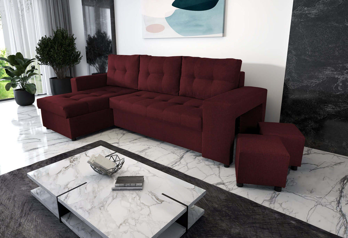 ECKSOFA BETT LEON 255CM 2X STAURAUM UNIVERSALE ECKE RECHTS/LINKS ECKE / BONELLFEDERN + SCHAUMSTOFF