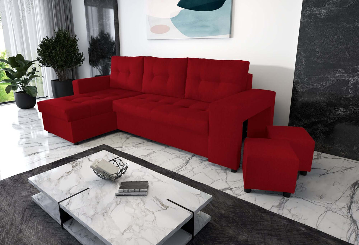 ECKSOFA BETT LEON 255CM 2X STAURAUM UNIVERSALE ECKE RECHTS/LINKS ECKE / BONELLFEDERN + SCHAUMSTOFF