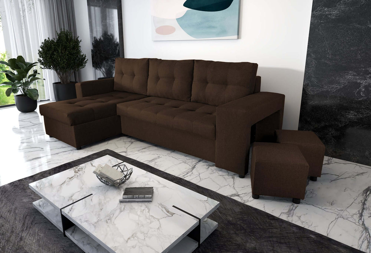 ECKSOFA BETT LEON 255CM 2X STAURAUM UNIVERSALE ECKE RECHTS/LINKS ECKE / BONELLFEDERN + SCHAUMSTOFF