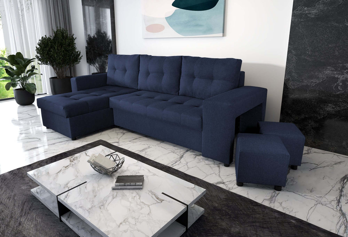 ECKSOFA BETT LEON 255CM 2X STAURAUM UNIVERSALE ECKE RECHTS/LINKS ECKE / BONELLFEDERN + SCHAUMSTOFF