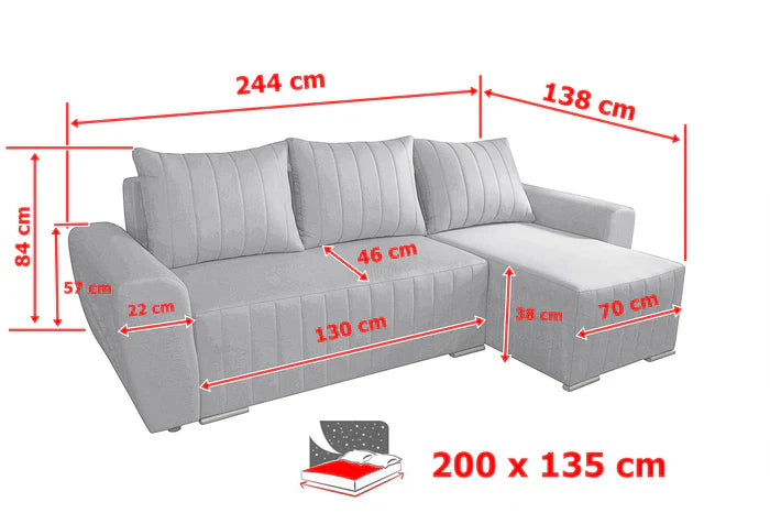 Sofa narożna rozkładana MALIBU 248CM MALMO 95 / UNIWERSALNA PRAWA/LEWA / PIANKA