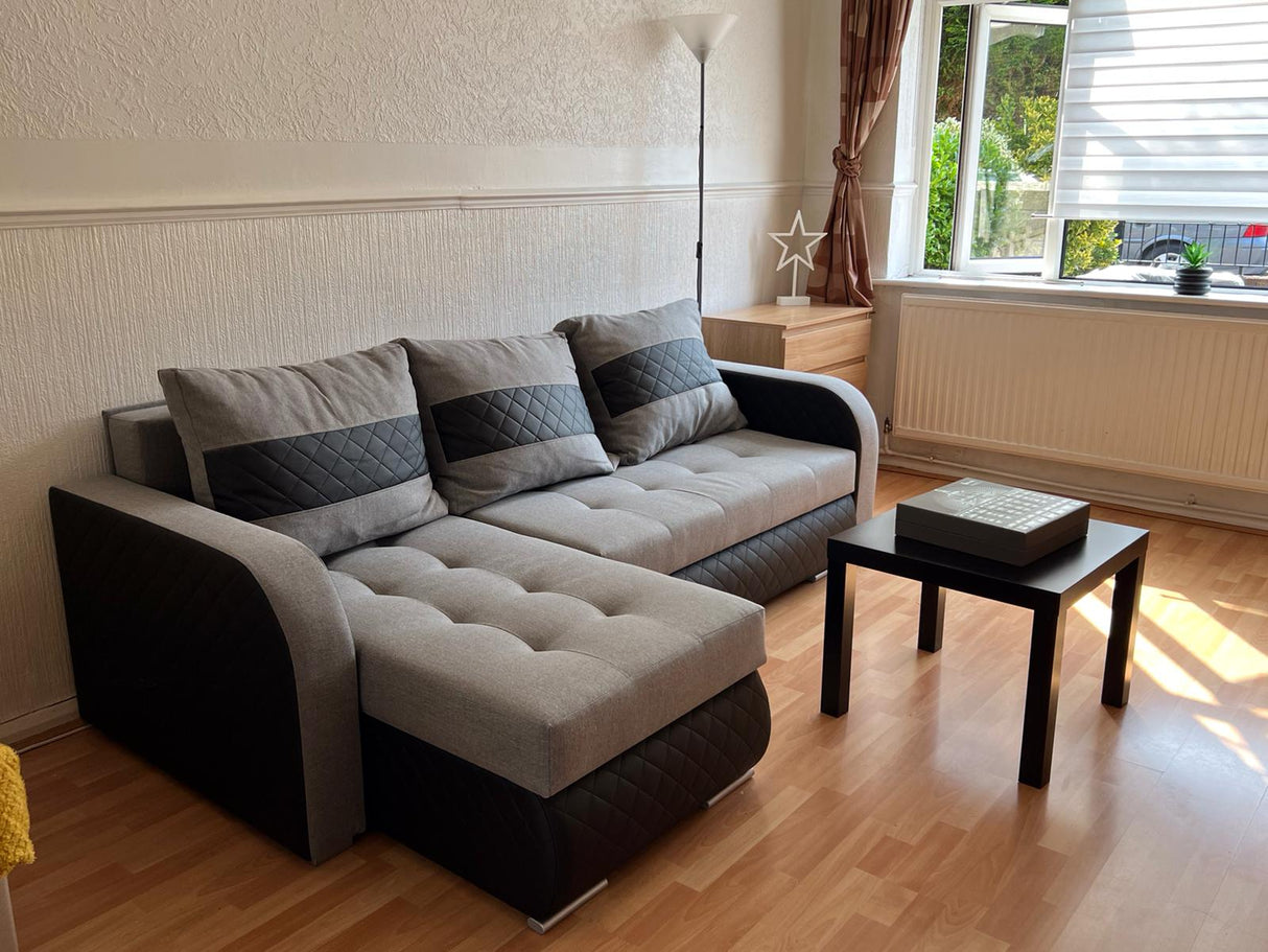 Sofa narożna z funkcją spania Nesty Inari 91/W39 228 cm 2 x miejsce do przechowywania Uniwersalny narożnik / sprężyny Bonell + pianka