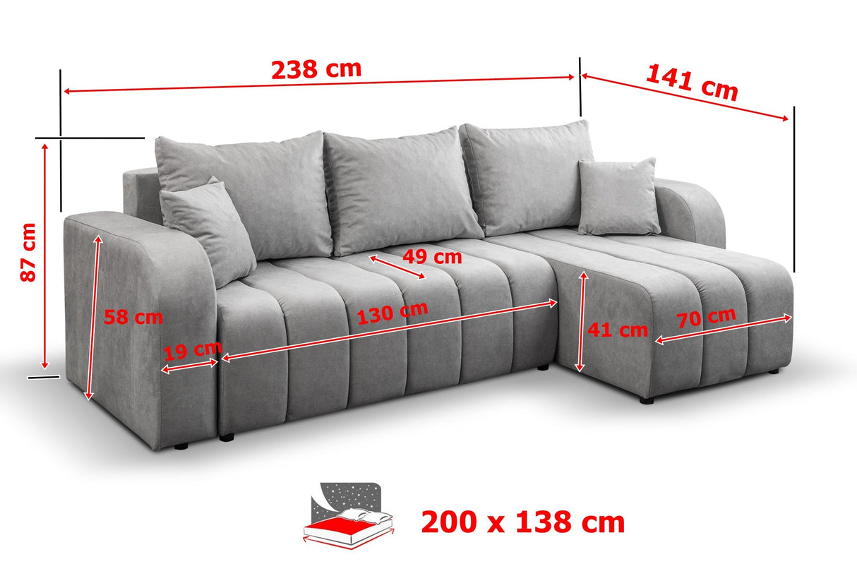 ECKSOFA BETT VENA 238CM universal RECHTE/LINKE ECKE / SCHAUM STOFF FLECKENSCHUTZ