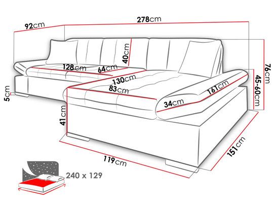 Sofa narożna rozkładana TOKYO BROWN 278cm TATUM 273 / SOFT 66 / SPRĘŻYNY + PIANKA