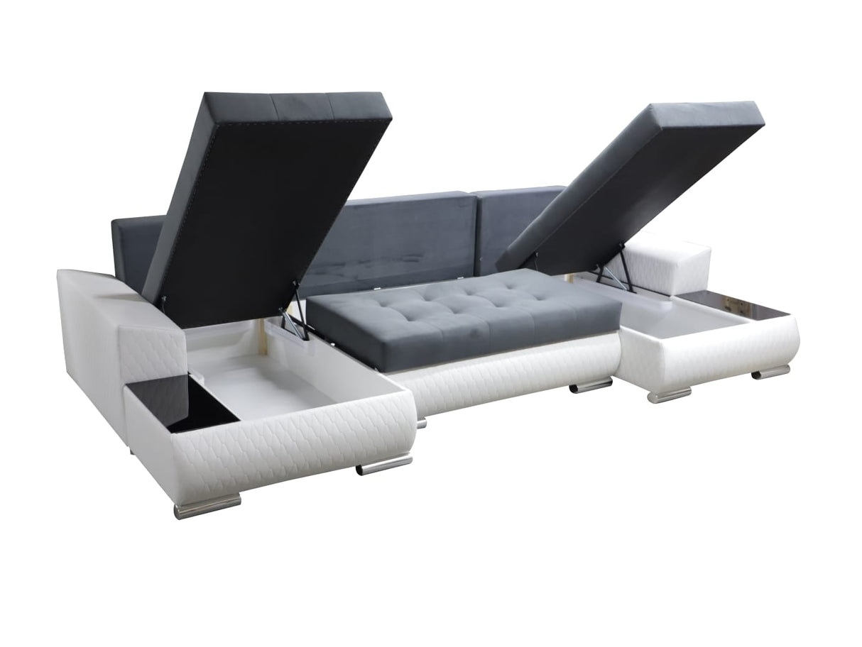 ECKSOFA BETT LONDON U-FORM 2315/1132/60 322CM 3X STAURAUM FLECKENRESISTENTER LEICHT ZU REINIGENDER STOFF / BONELLFEDERN + SCHAUMSTOFF