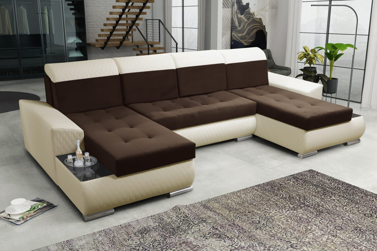 ECKSOFA BETT LONDON U-FORM 2308/1124/60 322CM 3X STAURAUM FLECKENRESISTENTER LEICHT ZU REINIGENDER STOFF / BONELLFEDERN + SCHAUM