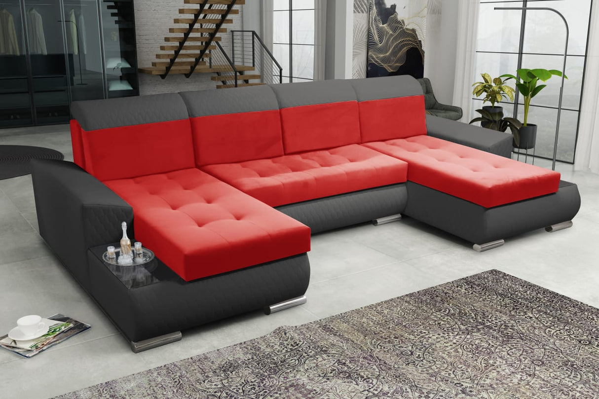 ECKSOFA BETT LONDON U-FORM 2309/1114/60 322CM 3X STAURAUM FLECKENBESTÄNDIGER LEICHT ZU REINIGENDER STOFF / BONELLFEDERN + SCHAUMSTOFF