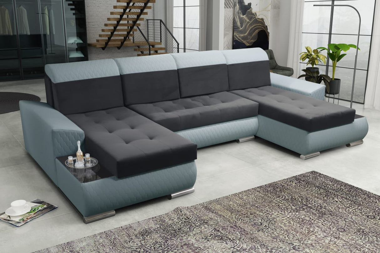 ECKSOFA BETT LONDON U-FORM 2315/1132/60 322CM 3X STAURAUM FLECKENRESISTENTER LEICHT ZU REINIGENDER STOFF / BONELLFEDERN + SCHAUMSTOFF