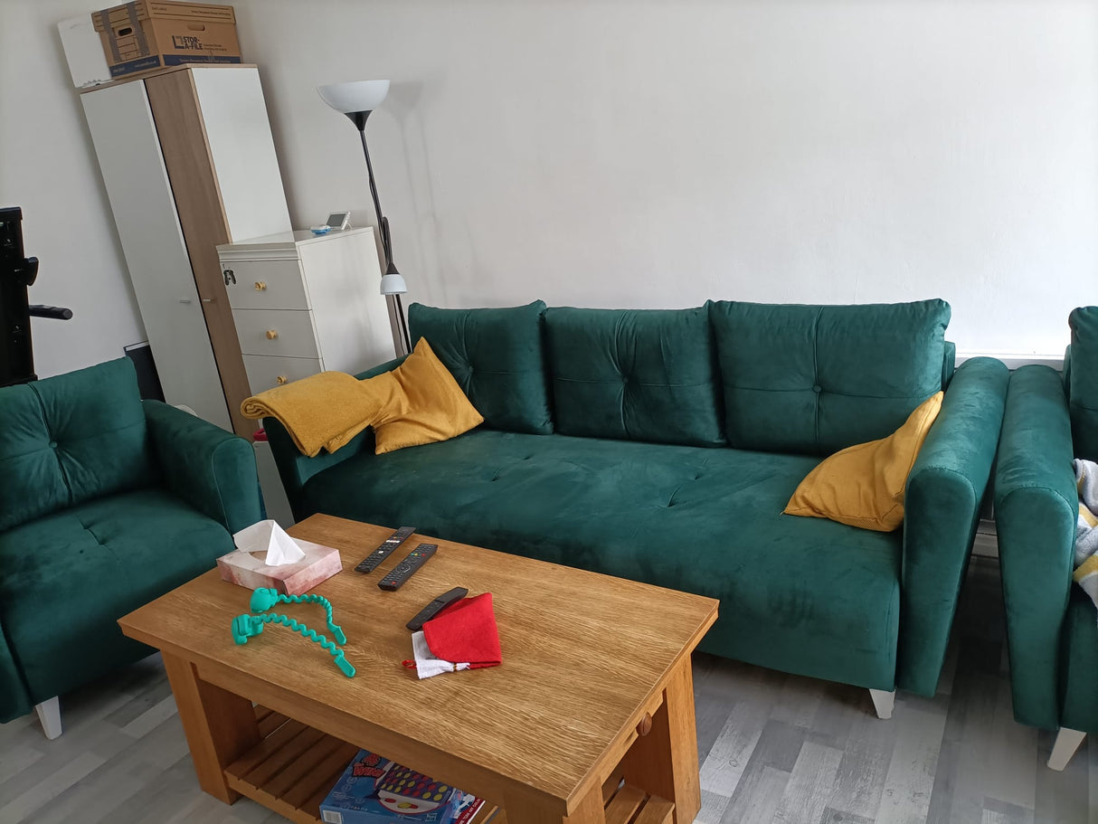 MONE 3+1+1 BANK EN 2 FAUTEUILS GEMAKKELIJK SCHOON TE MAKEN STOF / BONELL VEREN + SCHUIM