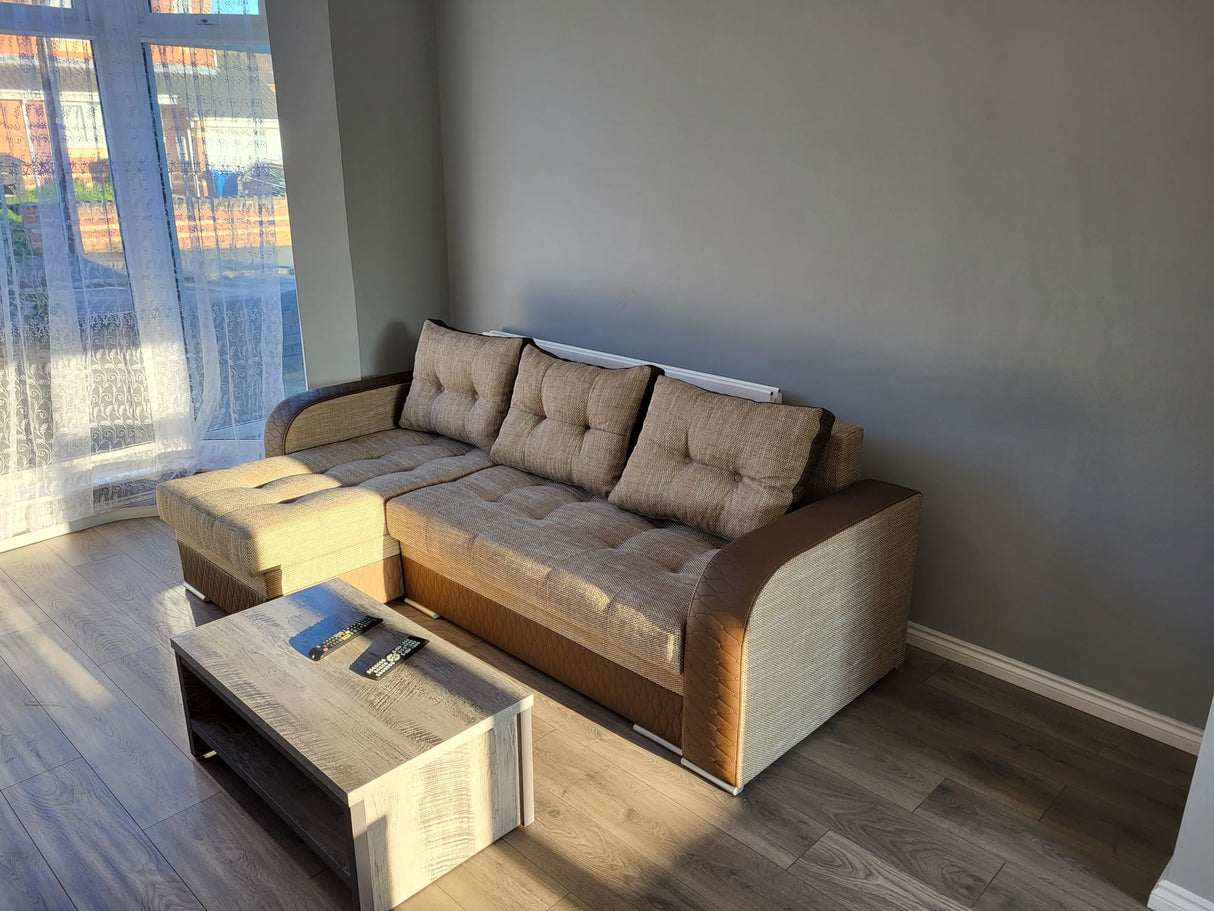 ECKSOFA BETT SAM BROWN BERLIN 03 / W55 236CM 2X STAURAUM universal RECHTE/LINKE ECKE / BONELLFEDERN + SCHAUMSTOFF