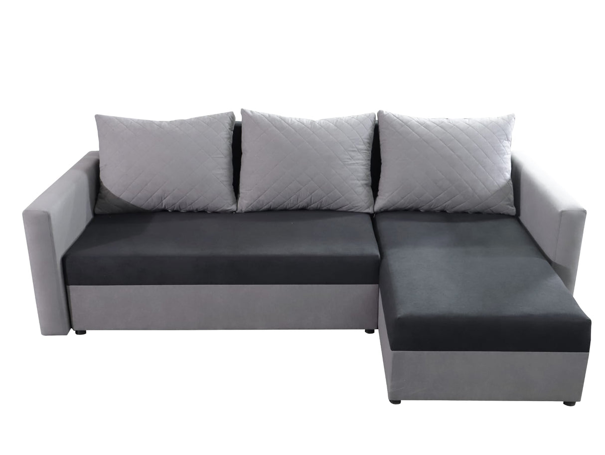 ECKSOFA BETT KEN GRAU/SCHWARZ 14+15 222cm universal RECHTE/LINKE ECKE / SCHAUM