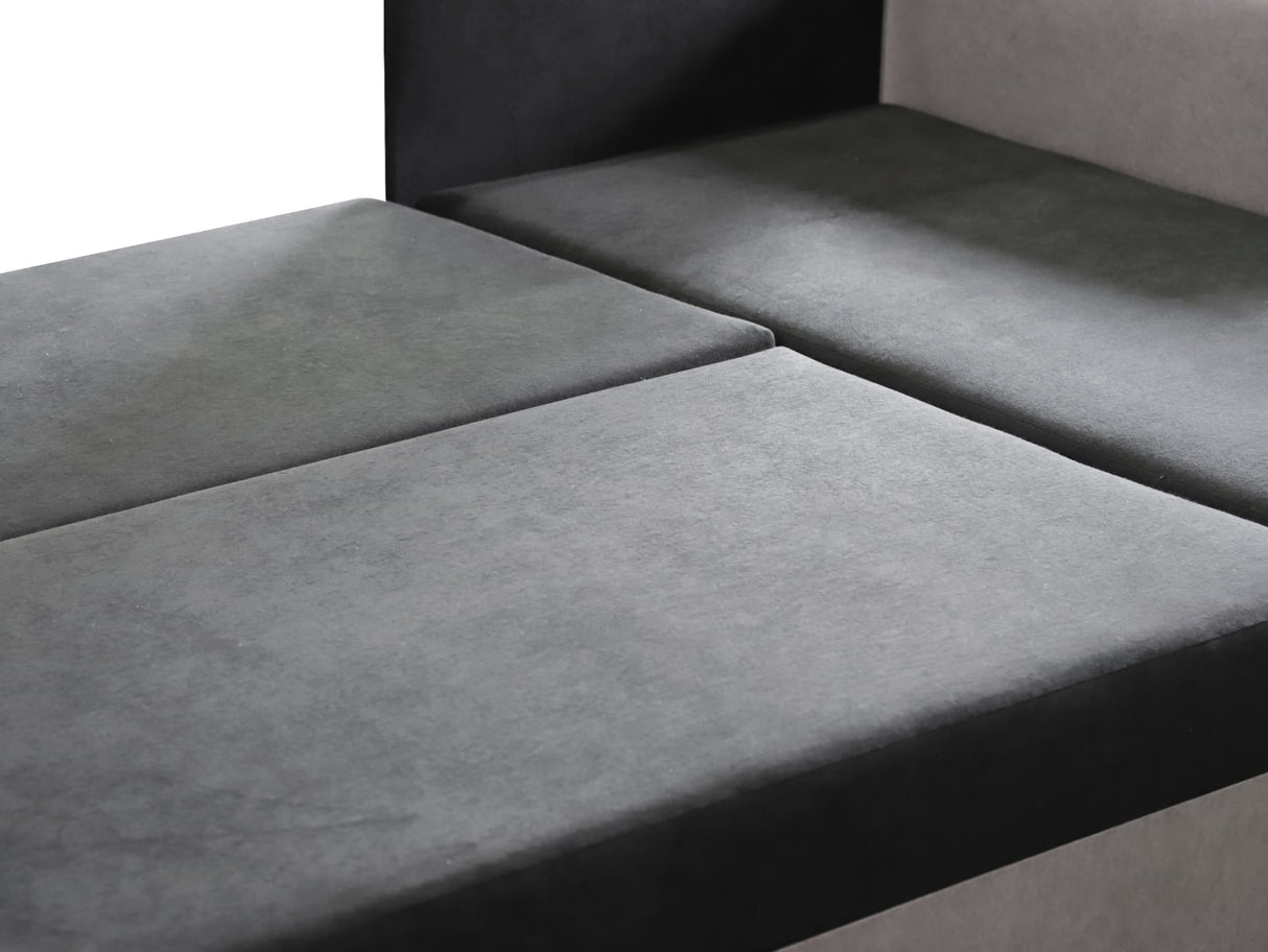 ECKSOFA BETT KEN GRAU/SCHWARZ 14+15 222cm universal RECHTE/LINKE ECKE / SCHAUM