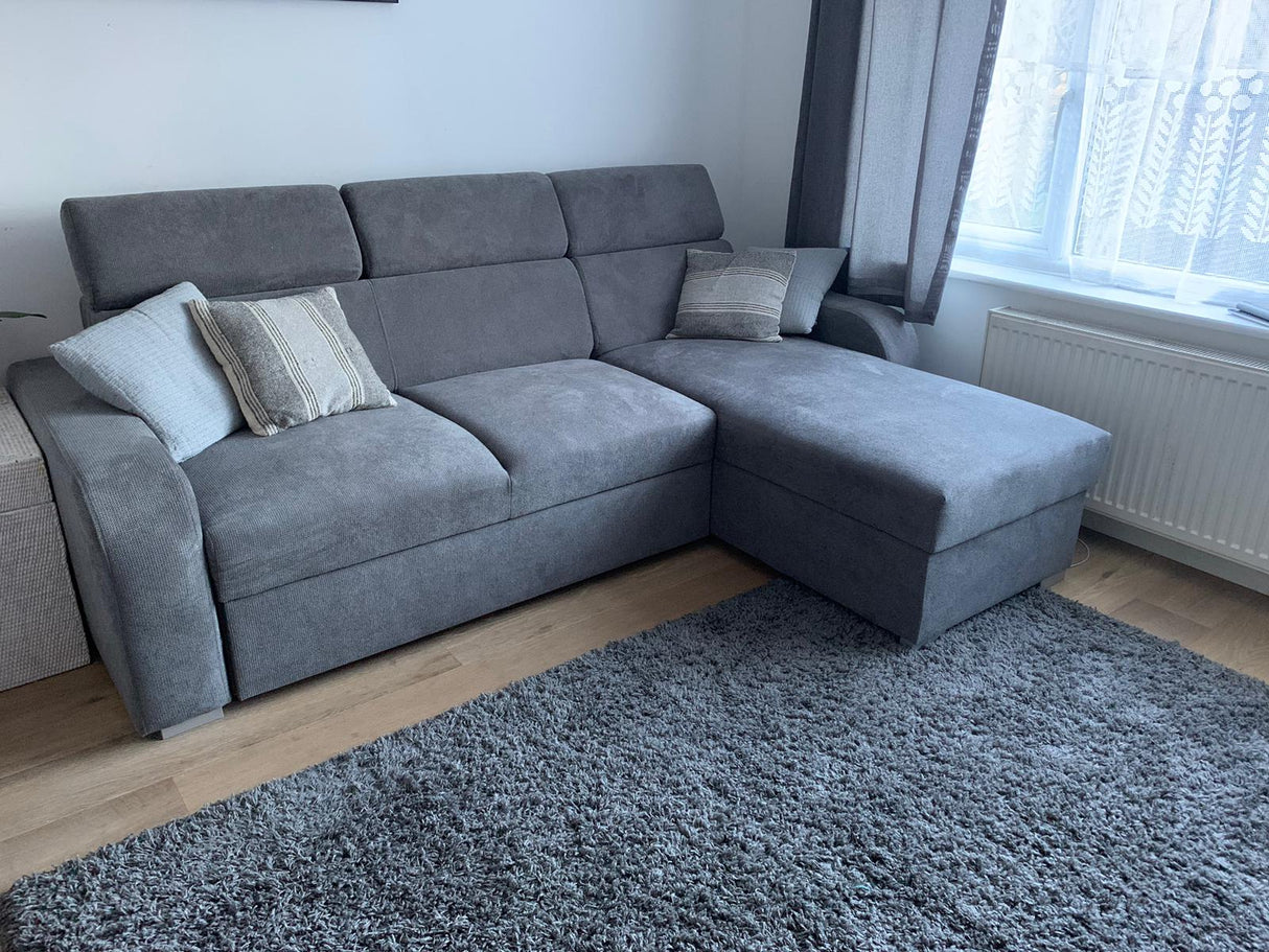 UNIWERSALNA ROZKŁADANA SOFA NAROŻNA ASTEE 235CM ŁATWA W CZYSZCZENIU TKANINA REGULOWANY ZAGŁÓWEK WYBÓR KOLORÓW/SPRĘŻYN + PIANKA