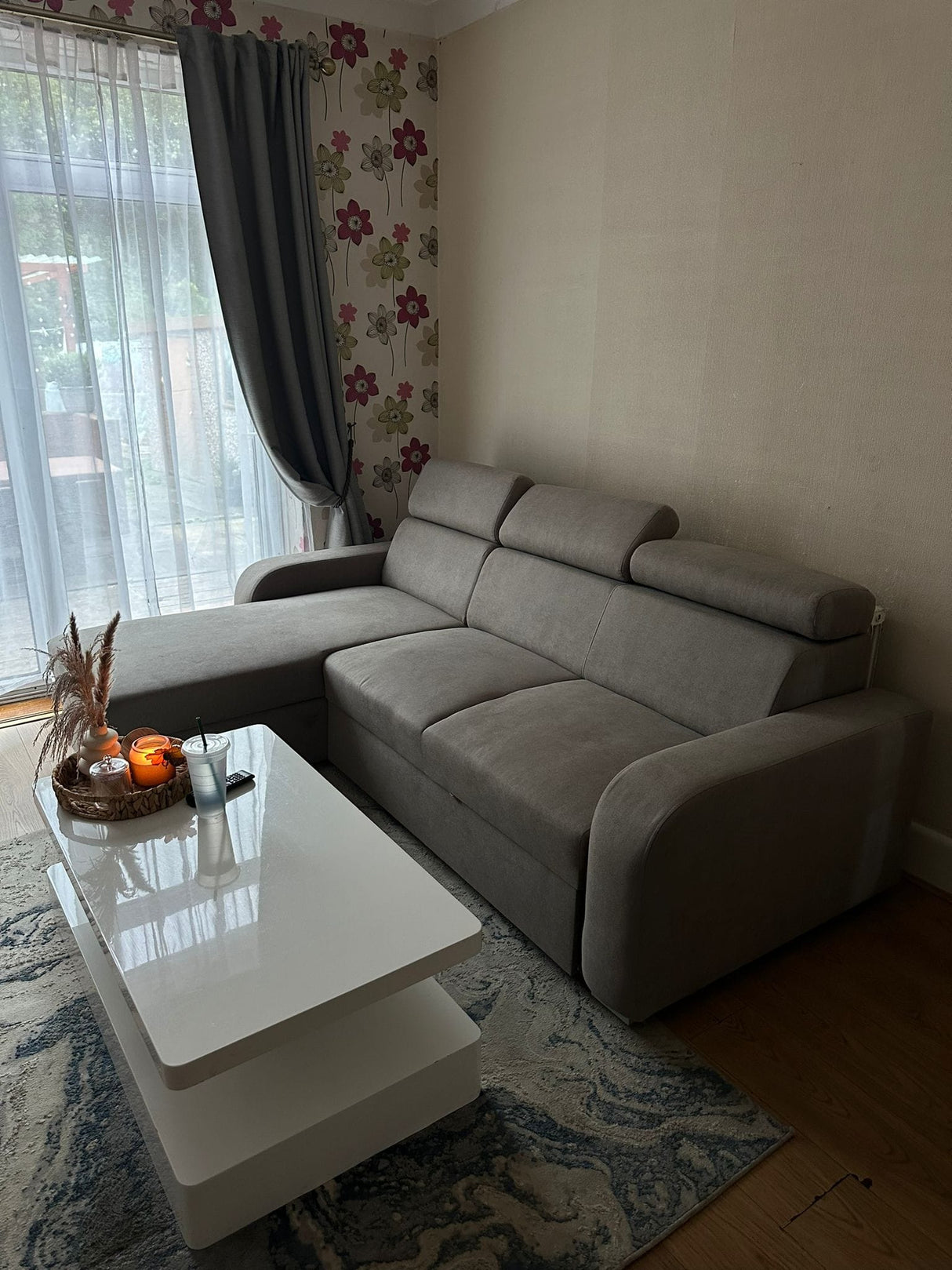 UNIWERSALNA ROZKŁADANA SOFA NAROŻNA ASTEE 235CM ŁATWA W CZYSZCZENIU TKANINA REGULOWANY ZAGŁÓWEK WYBÓR KOLORÓW/SPRĘŻYN + PIANKA