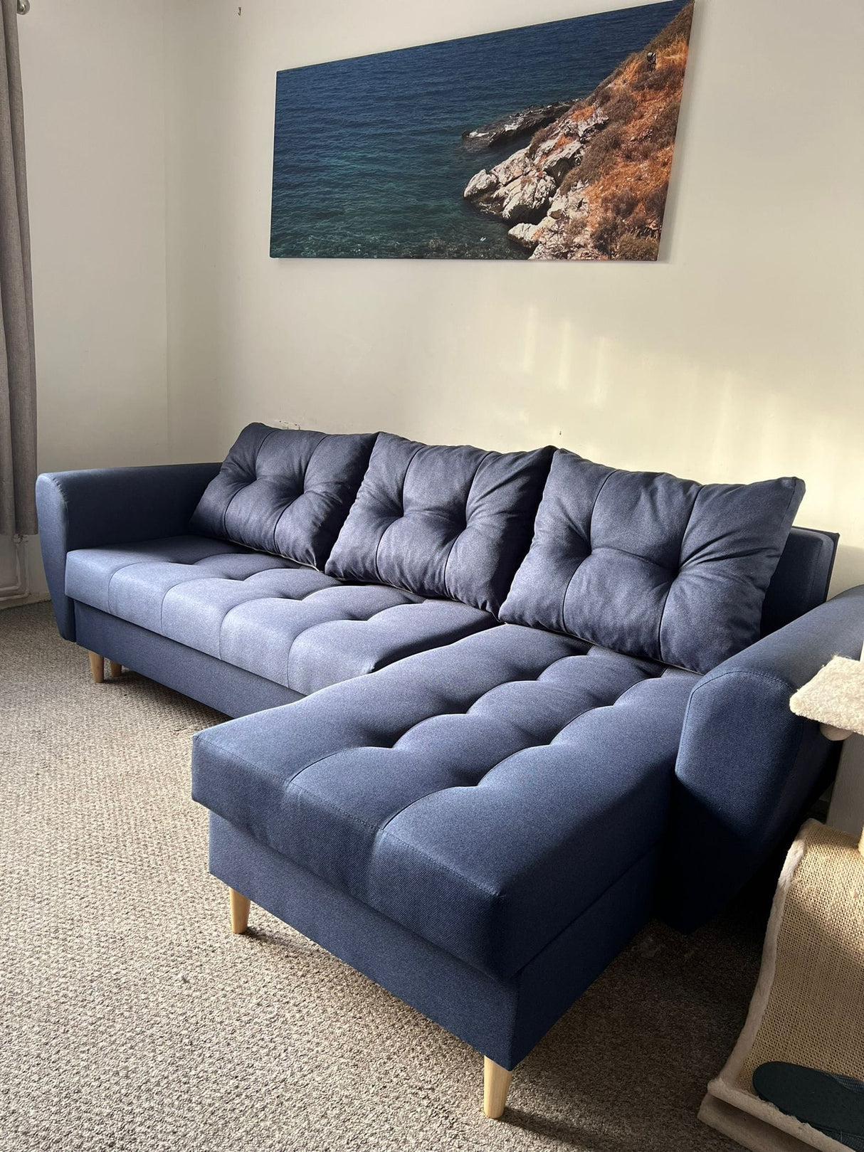 Sofa narożna rozkładana PALMO 2x schowek niebieski MALMO 79 240cm uniwersalny prawy/lewy narożnik / sprężyny bonell + pianka