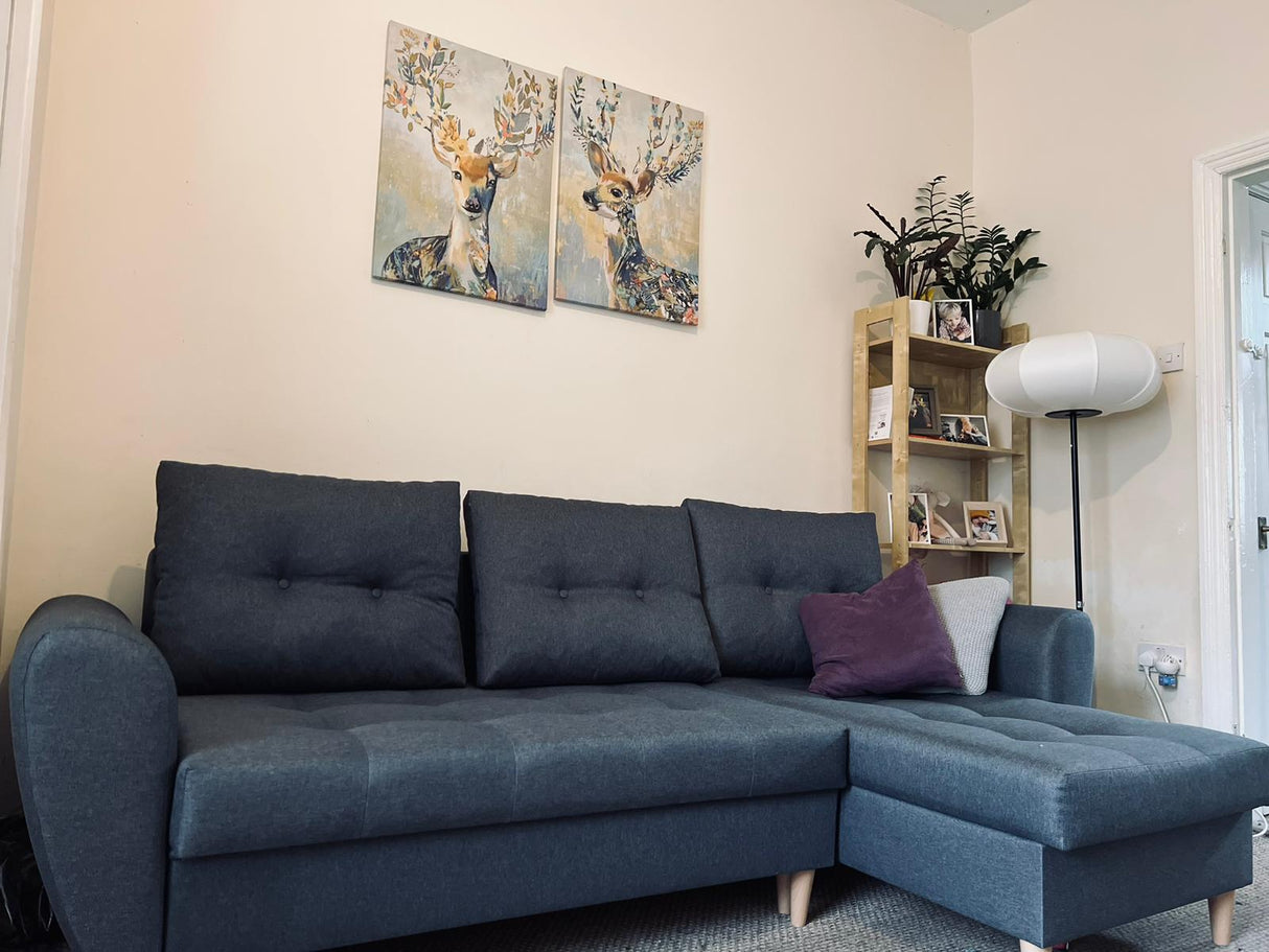 Sofa narożna rozkładana PALMO 2x schowek grafit MALMO 96 240cm uniwersalna prawa/lewa strona narożna / sprężyny bonell + pianka