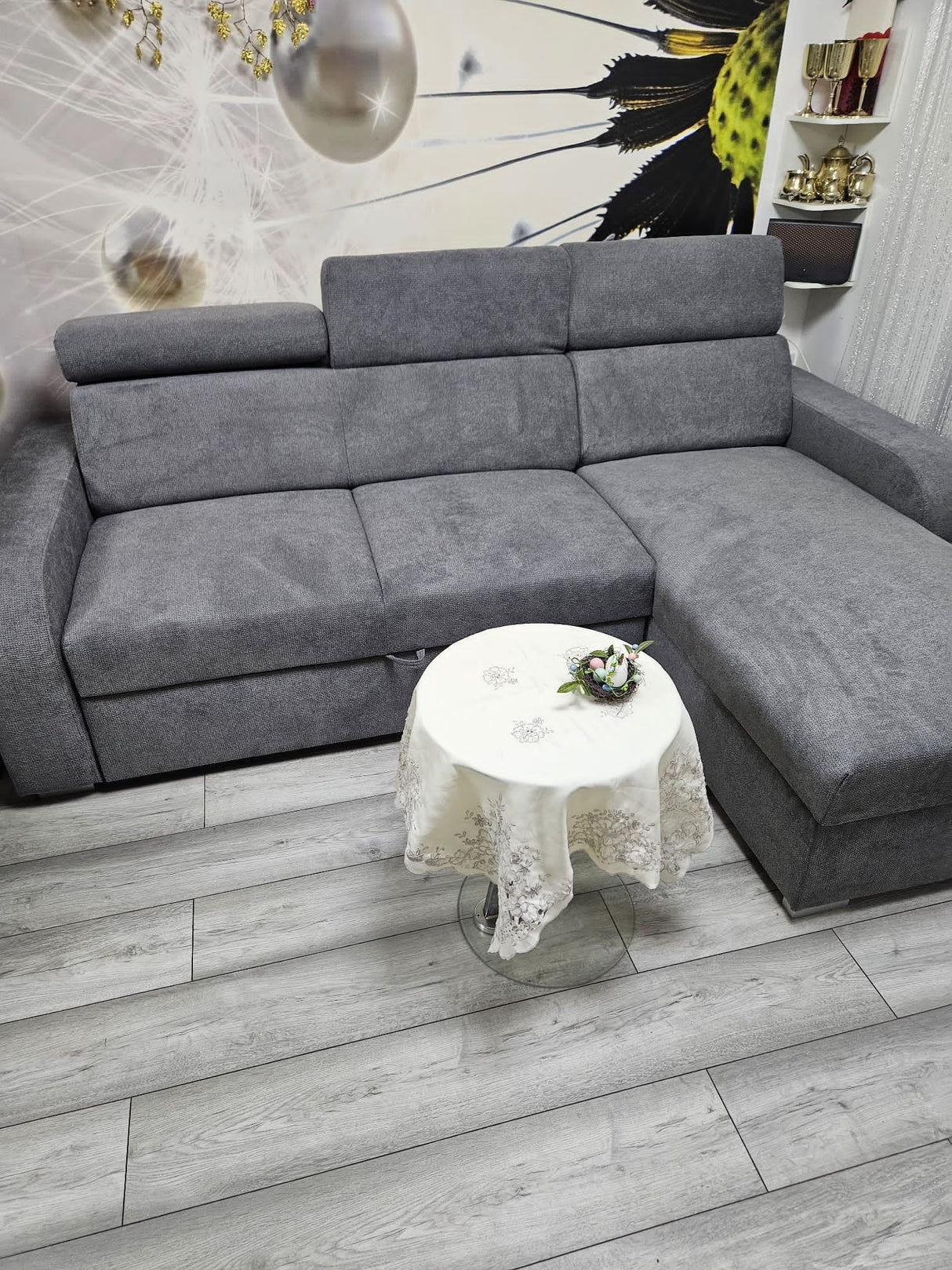 UNIVERZÁLNA ROHOVÁ ROZKLADACIA SEDAČKA ASTEE 235CM CROWN18 ĽAHKO ČISTITEĽNÁ LÁTKA NASTAVITEĽNÝ OPERNÝ VANKÚŠ / PRUŽINY + PENY