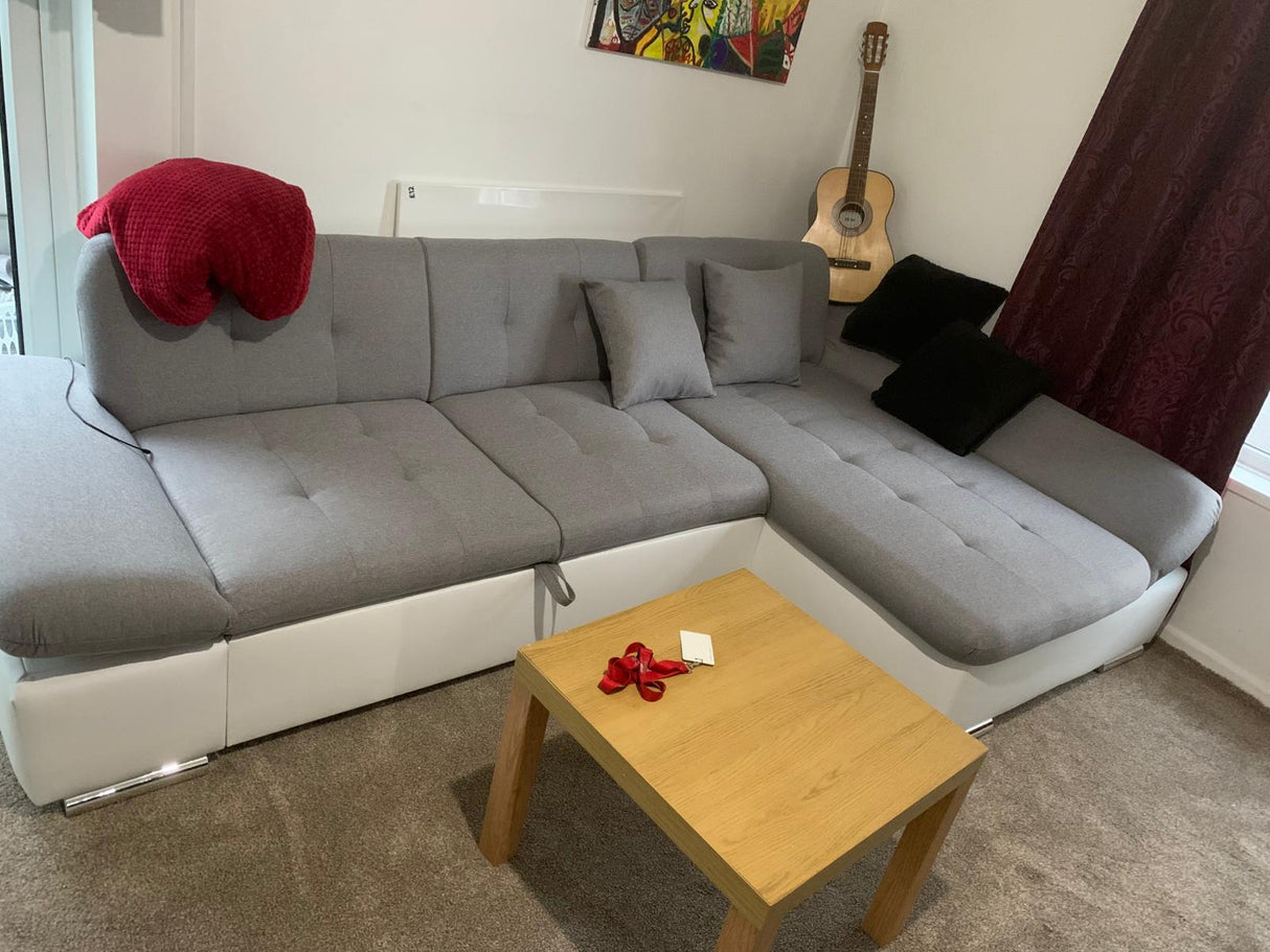 ROHOVÁ ROZKLÁDACÍ POHOVKA TOKYO ŠEDÁ/BÍLÁ 278cm TATUM 279 / SOFT 17 / Pružiny + Pěna