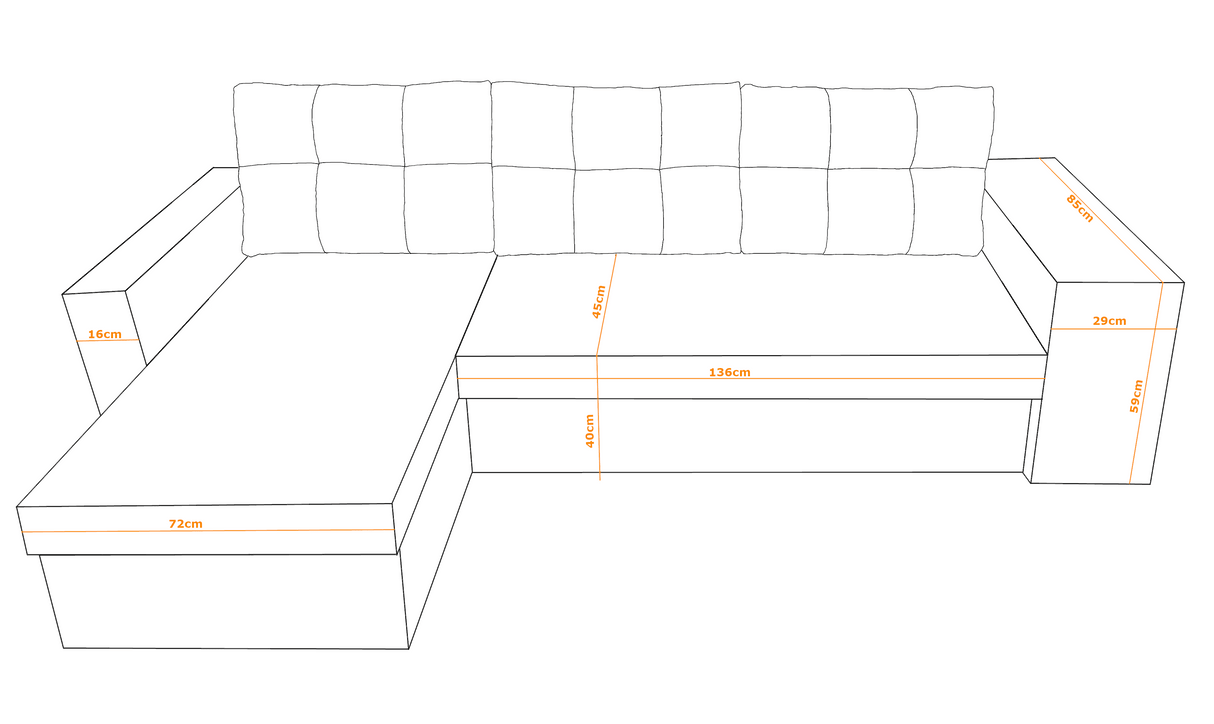 ECKSOFA BETT LEON 255CM 2X STAURAUM UNIVERSALE ECKE RECHTS/LINKS ECKE / BONELLFEDERN + SCHAUMSTOFF