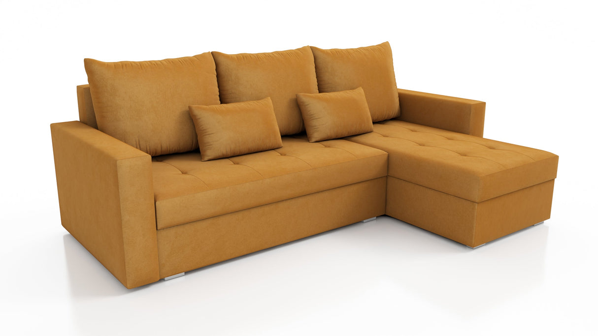 UNIWERSALNA ROZKŁADANA SOFA NAROŻNA LOTUS 229CM ŻÓŁTA KRONOS 01 2X MIEJSCE DO PRZECHOWYWANIA / PIANKA 2X MIEJSCE DO PRZECHOWYWANIA
