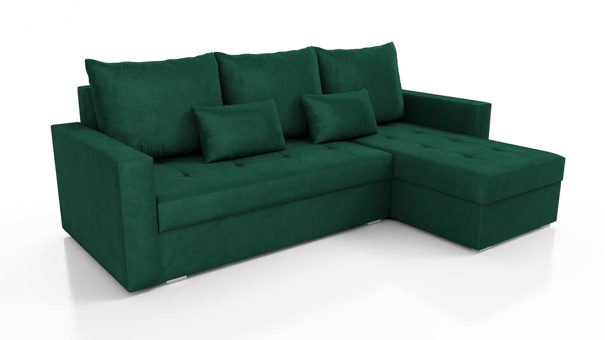 UNIWERSALNA ROZKŁADANA SOFA NAROŻNA LOTUS 229CM ZIELONA KRONOS 19 2X MIEJSCE DO PRZECHOWYWANIA / PIANKA 2X MIEJSCE DO PRZECHOWYWANIA