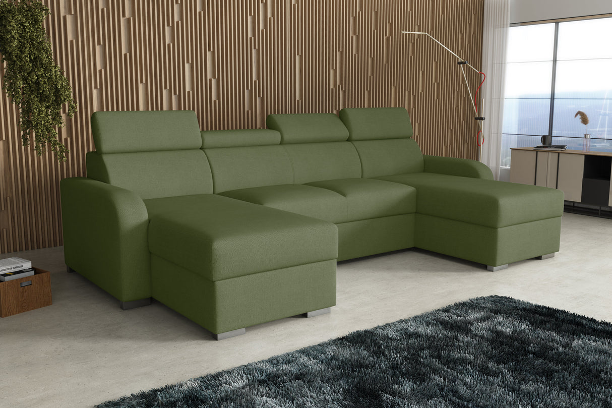 NEW! CORNER SOFA BED ASTEE U SHAPE EASY CLEAN FABRIC ADJUSTABLE HEADREST / SPRINGS + FOAM