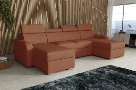 NOWOŚĆ! Sofa narożna rozkładana ASTEE w kształcie litery U, łatwa do czyszczenia, materiał, regulowany zagłówek / sprężyny + pianka