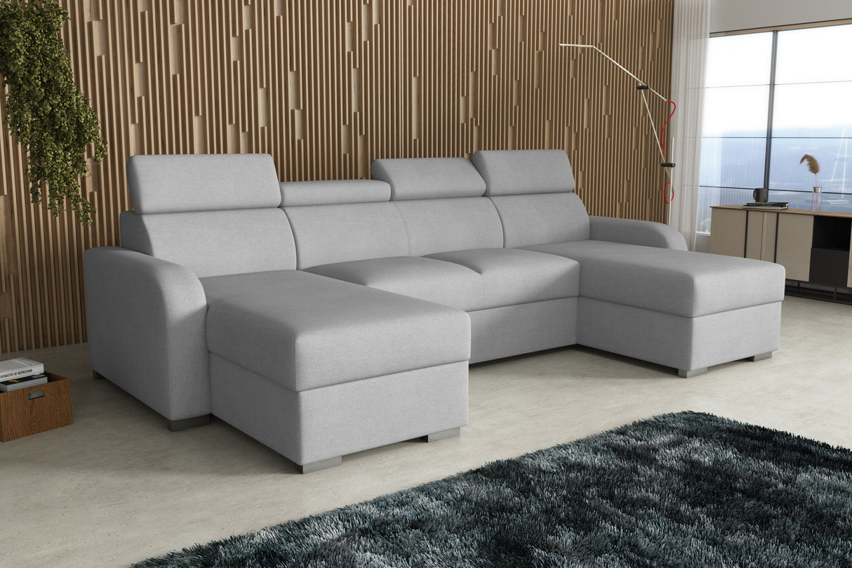 NEW! CORNER SOFA BED ASTEE U SHAPE EASY CLEAN FABRIC ADJUSTABLE HEADREST / SPRINGS + FOAM