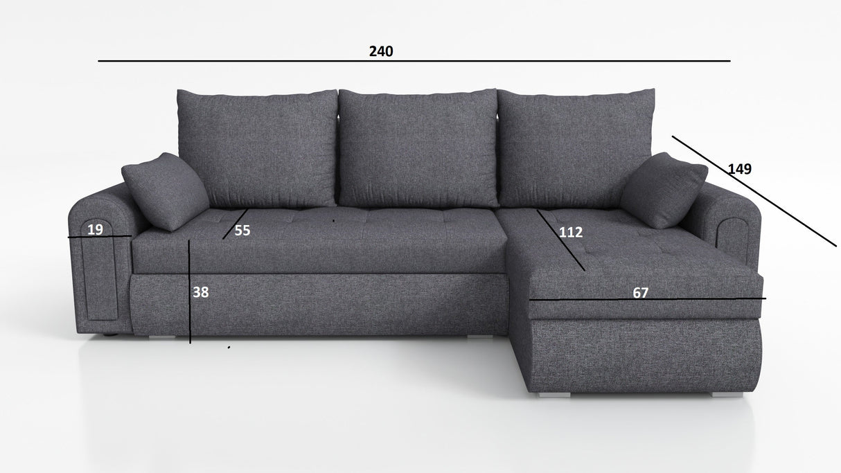 UNIWERSALNA ROZKŁADANA SOFA NAROŻNA ECO 240CM SZARA SAWANA 21 2X SCHOWEK