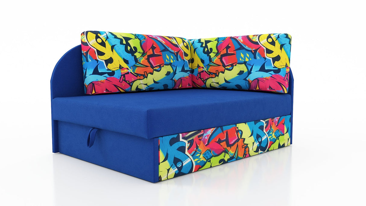 UNIVERSAL CORNER SOFA BED KUBUS CUBE BLUE / GRAPHITI Children room