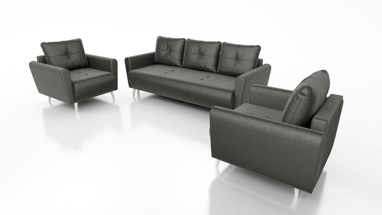 MONE 3+1+1 BANK EN 2 FAUTEUILS GEMAKKELIJK SCHOON TE MAKEN STOF / BONELL VEREN + SCHUIM