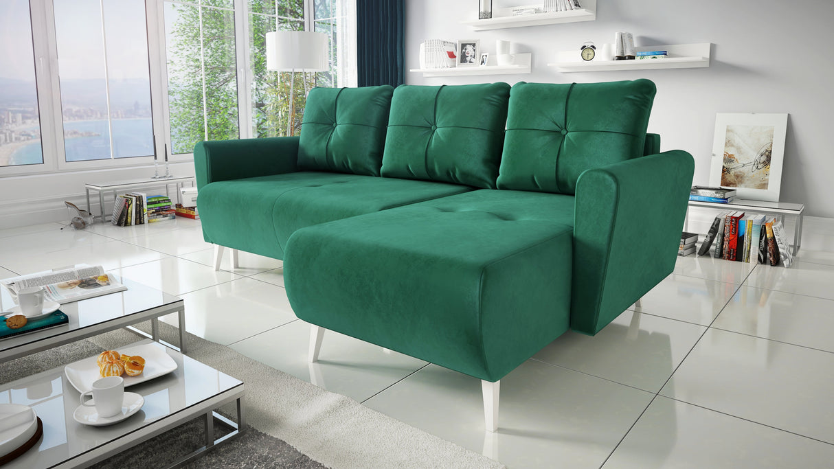 Sofa narożna rozkładana MONE UNIWERSALNA 228cm ŁATWE CZYSZCZENIE WYBÓR KOLORU MATERIAŁU / SPRĘŻYNY BONELL + PIANKA