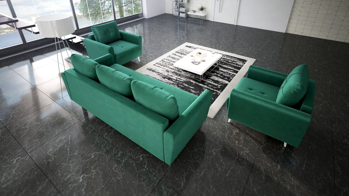 MONE 3+1+1 BANK EN 2 FAUTEUILS GEMAKKELIJK SCHOON TE MAKEN STOF / BONELL VEREN + SCHUIM