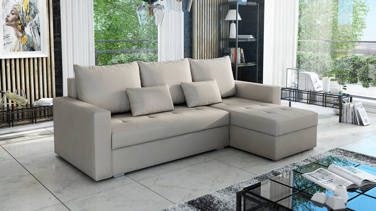 UNIVERSELE HOEKSLAAPBANK LOTUS 229CM BEIGE PAROS02 / SCHUIM 2X OPBERGRUIMTE