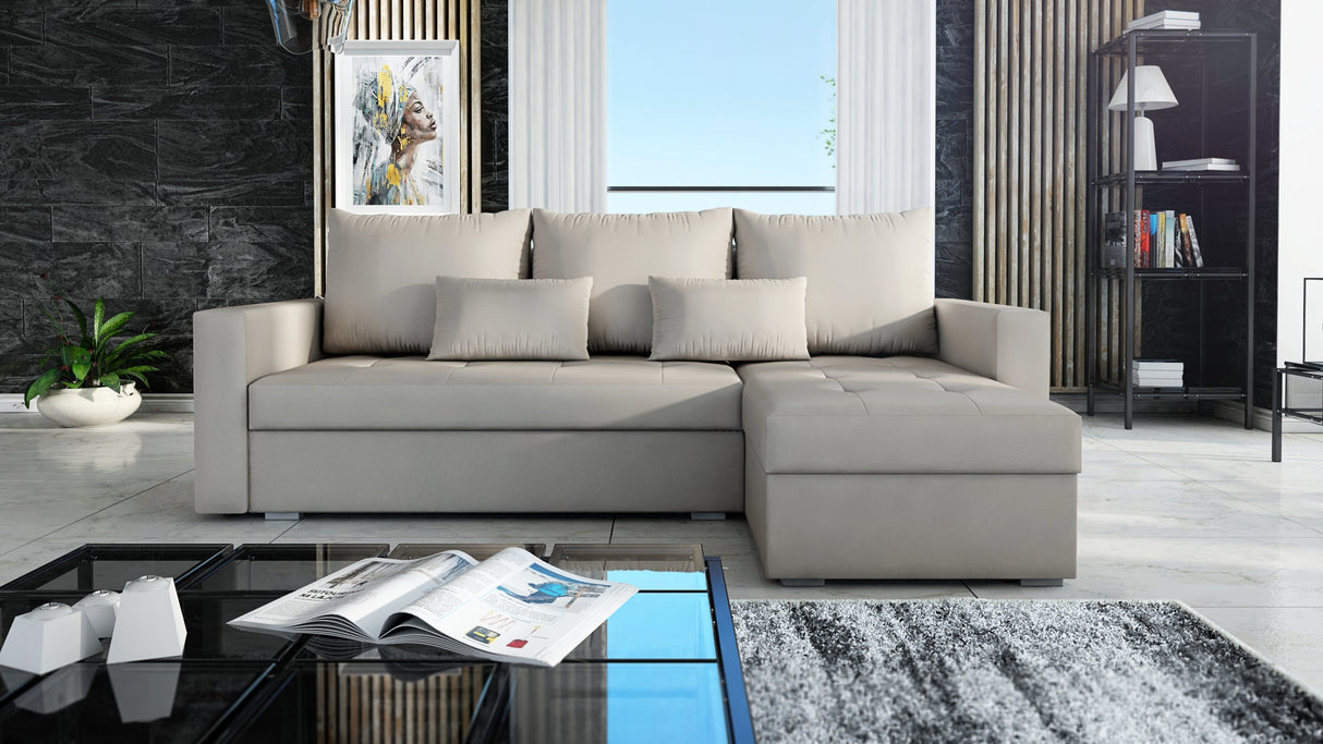 UNIVERSELE HOEKSLAAPBANK LOTUS 229CM BEIGE PAROS02 / SCHUIM 2X OPBERGRUIMTE