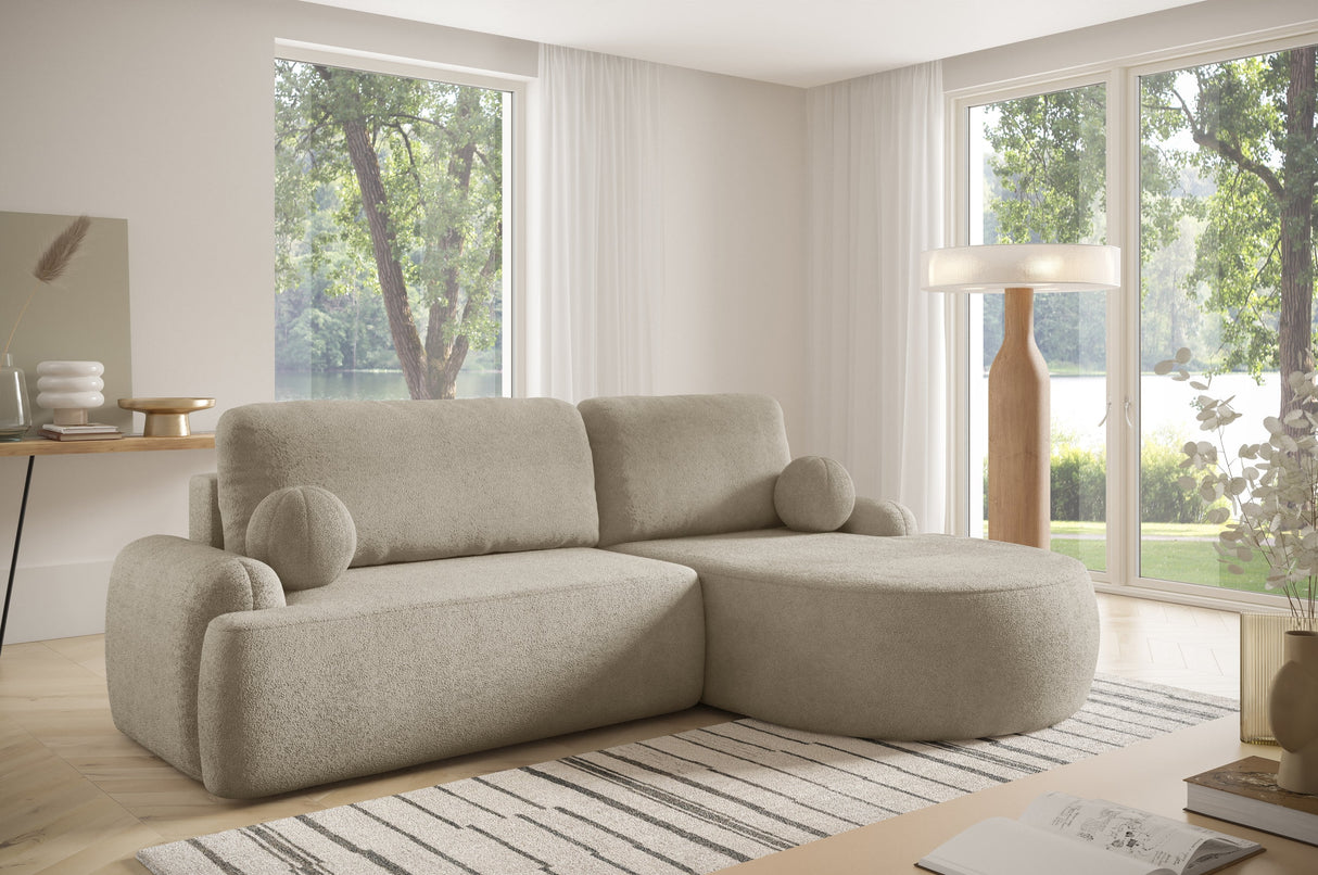 ECKSOFA BETT LUNA 264CM universal RECHTE/LINKE ECKE / SCHAUM STOFF FLECKENSCHUTZ