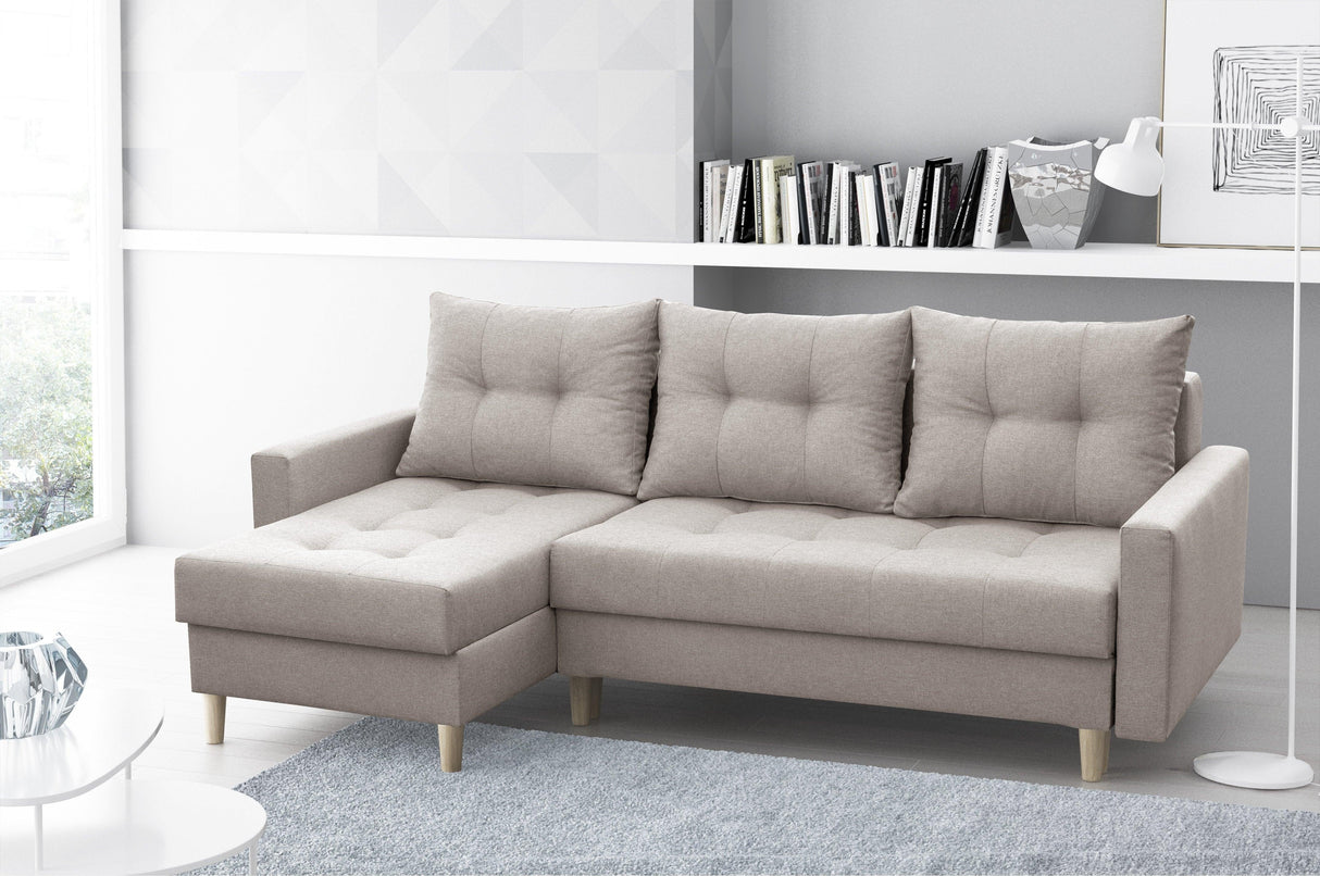 ECKSOFA BETT BRIAN 2X STAURAUM MALMO 08 222x140cm universal RECHTE/LINKE ECKE / BONELL FEDERN + SCHAUM