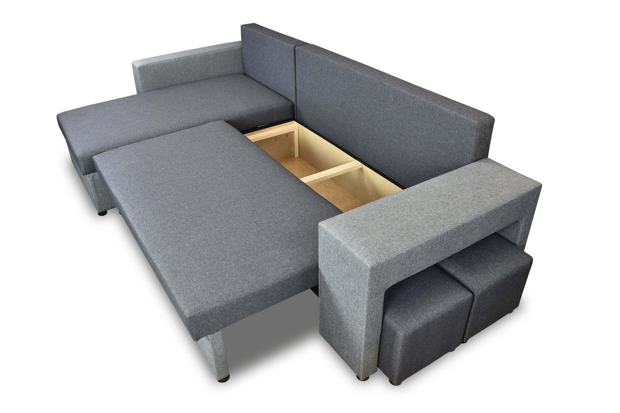 ECKSOFA BETT ARRO 255CM 2X STAURAUM UNIVERSALE ECKE RECHTS/LINKS ECKE / BONELLFEDERN + SCHAUMSTOFF