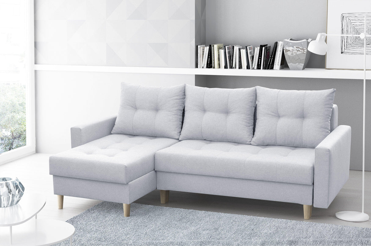 ECKSOFA BETT BRIAN 2X STAURAUM MALMO 83 222x140cm universal RECHTE/LINKE ECKE / BONELLFEDERN + SCHAUMSTOFF