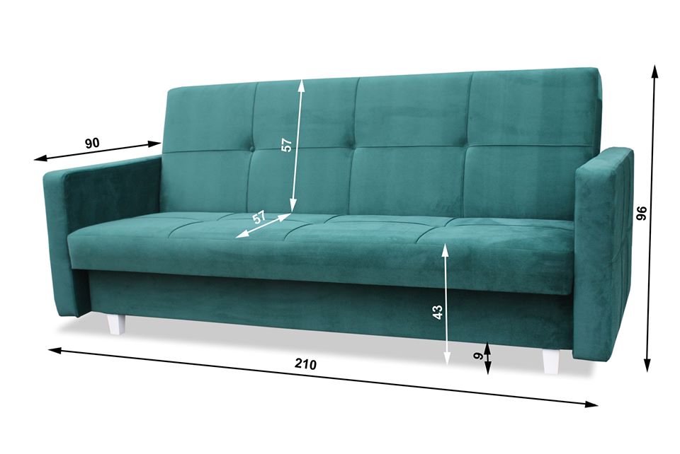 SOFA BETT COSMO 210cm / FEDERN + SCHAUM AUSWAHL DER FARBE LEICHT ZU REINIGENDER STOFF
