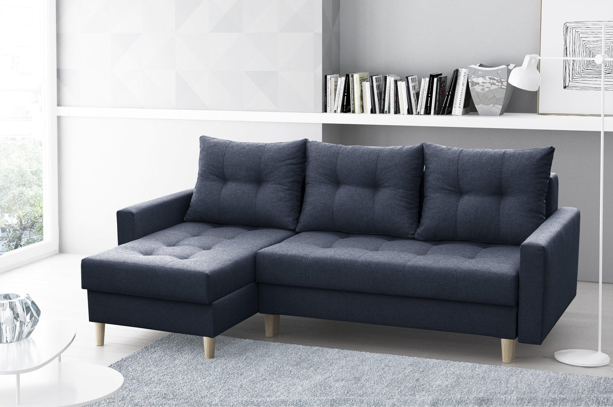 ECKSOFA BETT BRIAN 2X STAURAUM MALMO 96 222x140cm universal RECHTE/LINKE ECKE / BONELLFEDERN + SCHAUMSTOFF