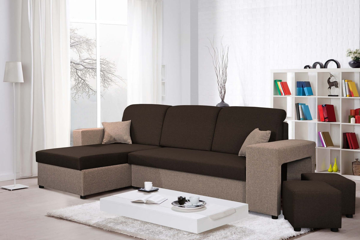 ECKSOFA BETT ARRO 255CM 2X STAURAUM UNIVERSALE ECKE RECHTS/LINKS ECKE / BONELLFEDERN + SCHAUMSTOFF