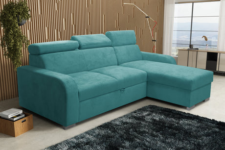 UNIVERSAL ECKSOFA BETT ASTEE 235CM PFLEGELEICHTER STOFF VERSTELLBARE KOPFSTÜTZE FARBWAHL / FEDERN + SCHAUM