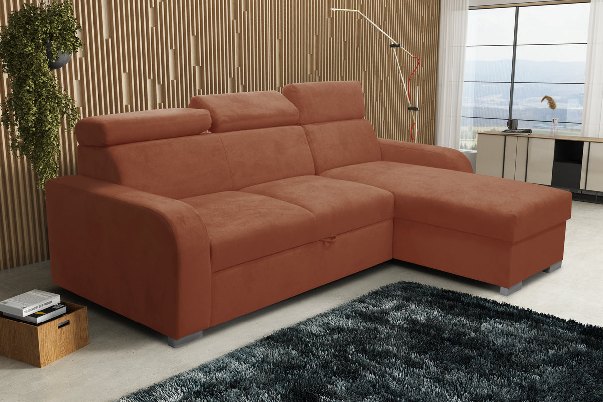 UNIWERSALNA ROZKŁADANA SOFA NAROŻNA ASTEE 235CM ŁATWA W CZYSZCZENIU TKANINA REGULOWANY ZAGŁÓWEK WYBÓR KOLORÓW/SPRĘŻYN + PIANKA