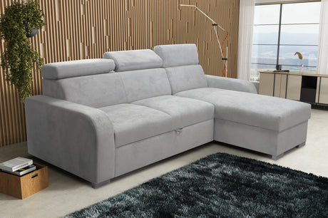 UNIVERSAL ECKSOFA BETT ASTEE 235CM PFLEGELEICHTER STOFF VERSTELLBARE KOPFSTÜTZE FARBWAHL / FEDERN + SCHAUM