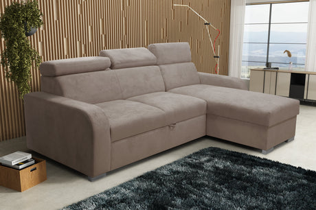 UNIVERSAL ECKSOFA BETT ASTEE 235CM PFLEGELEICHTER STOFF VERSTELLBARE KOPFSTÜTZE FARBWAHL / FEDERN + SCHAUM