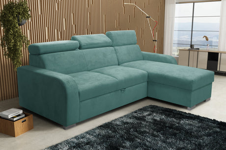 UNIVERSAL ECKSOFA BETT ASTEE 235CM PFLEGELEICHTER STOFF VERSTELLBARE KOPFSTÜTZE FARBWAHL / FEDERN + SCHAUM