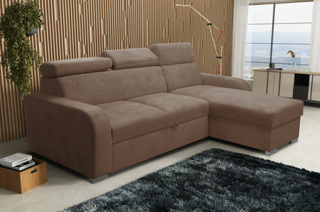 UNIVERSAL ECKSOFA BETT ASTEE 235CM PFLEGELEICHTER STOFF VERSTELLBARE KOPFSTÜTZE FARBWAHL / FEDERN + SCHAUM