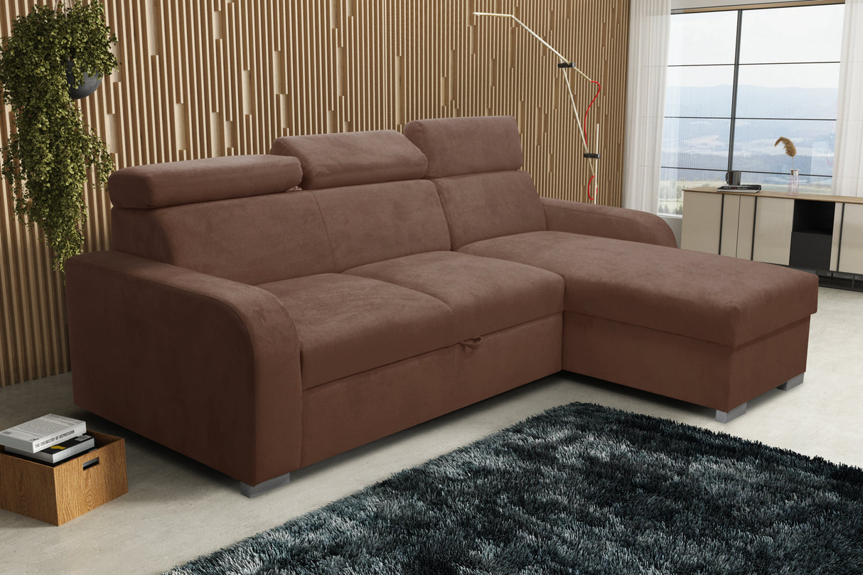 UNIWERSALNA ROZKŁADANA SOFA NAROŻNA ASTEE 235CM ŁATWA W CZYSZCZENIU TKANINA REGULOWANY ZAGŁÓWEK WYBÓR KOLORÓW/SPRĘŻYN + PIANKA